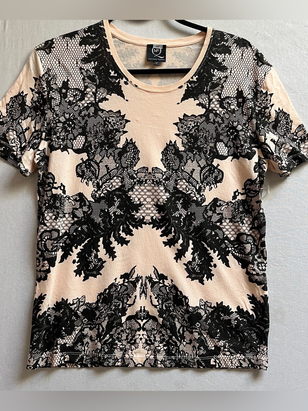 Alexander McQueen Lace Print Top Small Blush Black Short Sleeve T-Shirt
